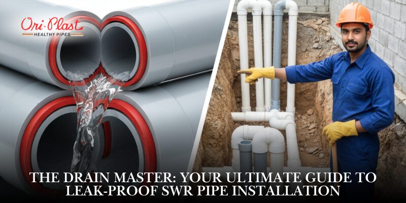 Man demonstrating leak-proof SWR pipe installation in trench.