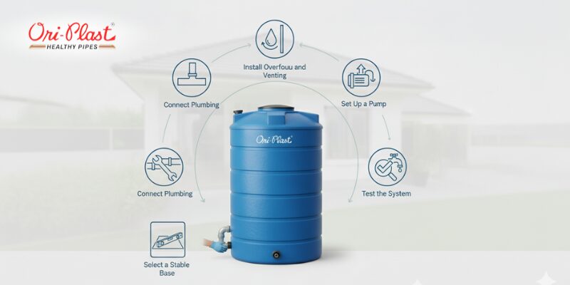 Ori-Plast water tank in a home setting.