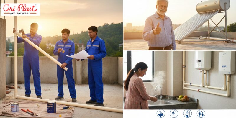 Ensure safe and efficient hot water supply with Ori-Plast cPVC pipes. Featuring easy installation and high durability for Indian homes.