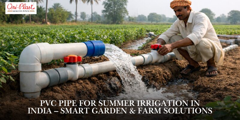 An Indian farmer benefits from using PVC pipe for summer irrigation in his field.