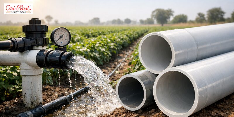 PVC pipes provide excellent water flow for efficient irrigation in a large field.