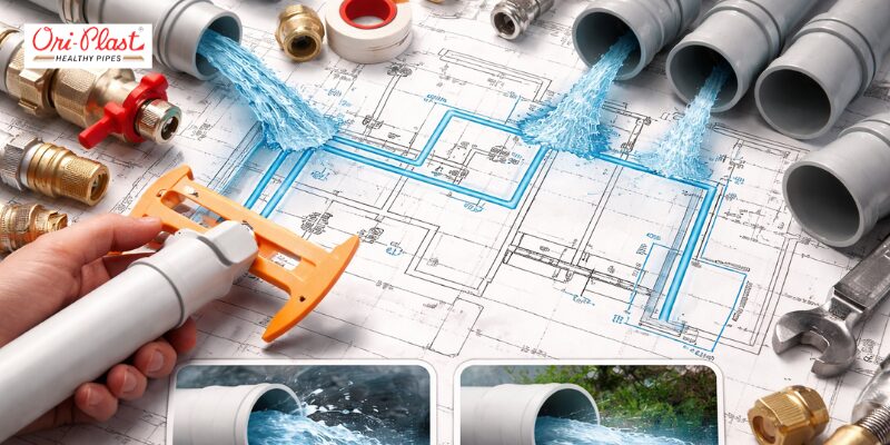 A home plumbing system blueprint layout featuring calculated water-saving pipeline solutions engineered by the best SWR pipe brand in India.