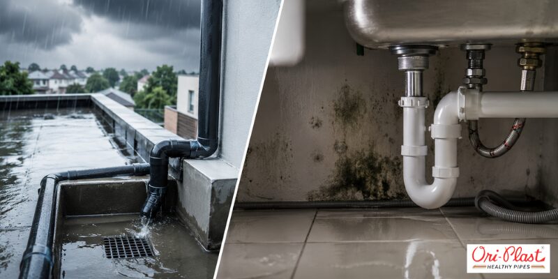 Rooftop rainwater drain and under-sink plumbing trap maintenance for rainy season plumbing tips