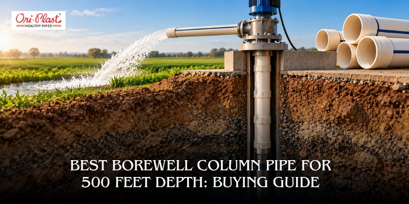 Ori-Plast heavy duty uPVC borewell column pipes installed with submersible pump in deep ground for agricultural water discharge